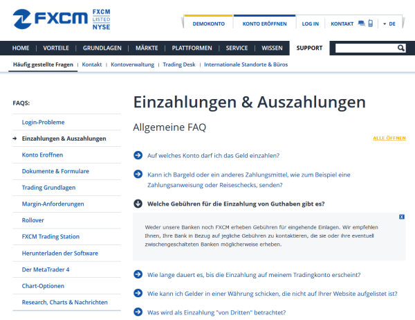 FXCM Einzahlungen und Auszahlungen