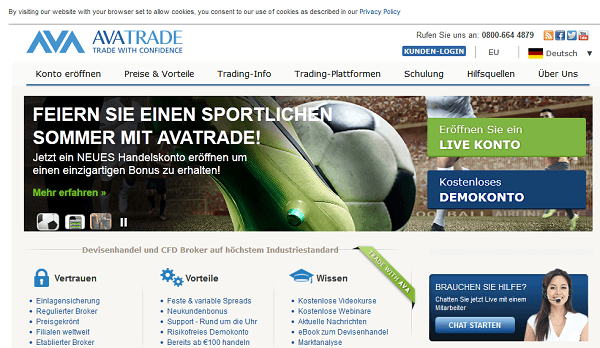 Die AvaTrade Webseite