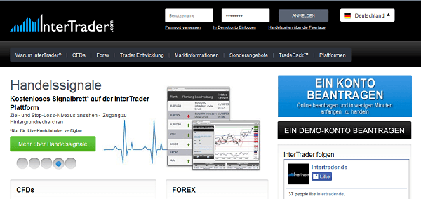 Die Homepage des Brokers InterTrader