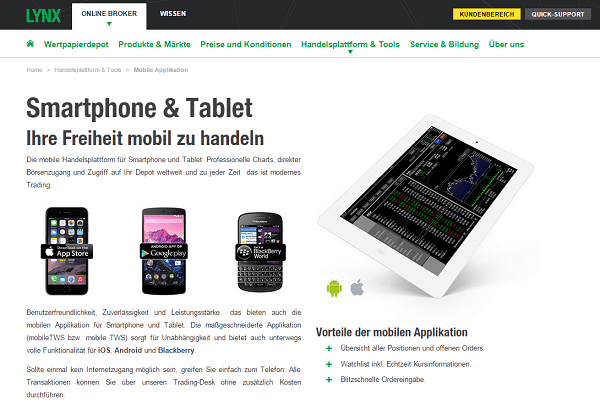 Das Mobile App-Angebot von Lynx im Online Devisen Broker Vergleich
