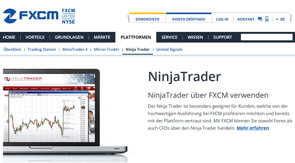 Die Homepage von FXCM