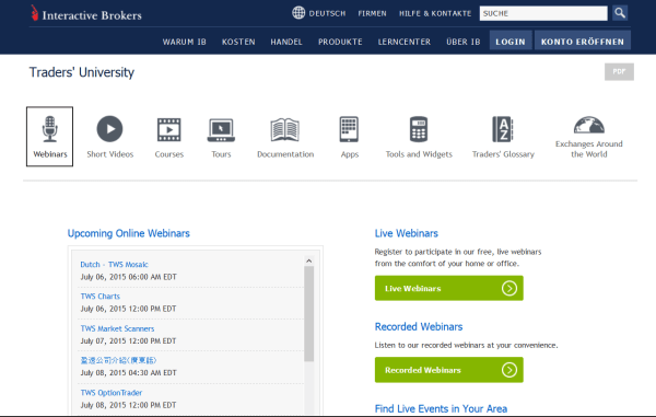 Das Weiterbildungsangebot bei Interactive Brokers