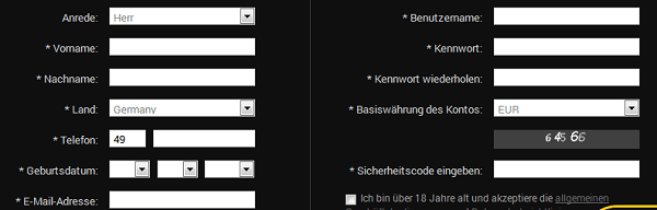 Online-Formular für die Kontoeröffnung