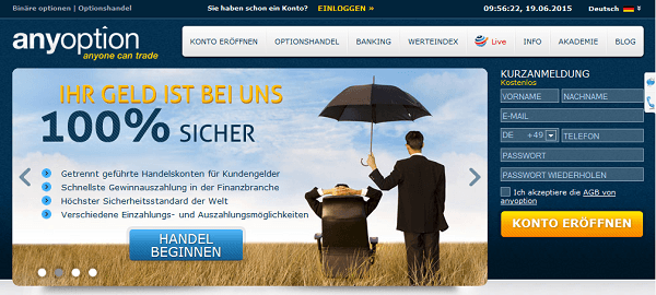 Die Internetseite von anyoption