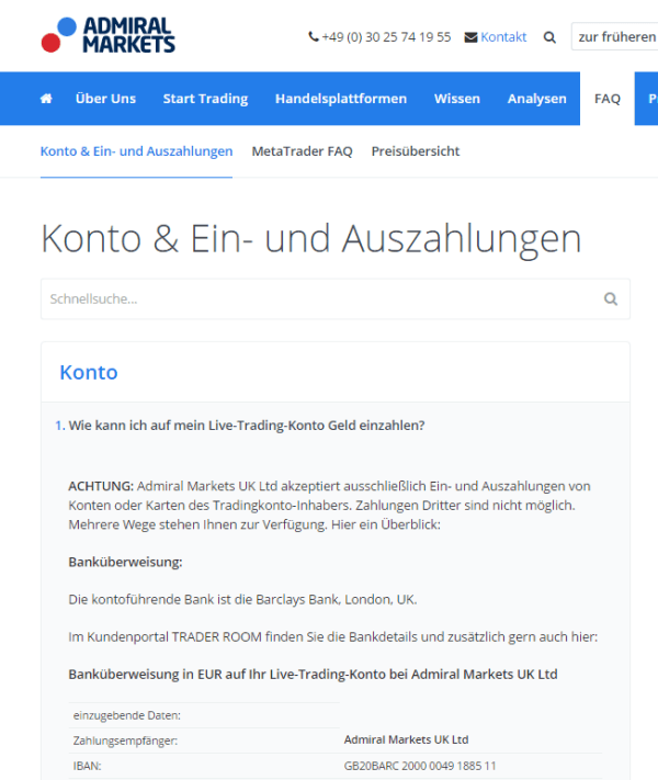 Admiral Markets Auszahlung