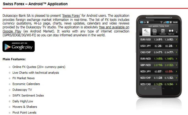Download der Android App bei Dukascopy