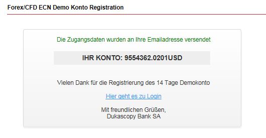 Dukascopy Zugangsdaten für Demo-Account