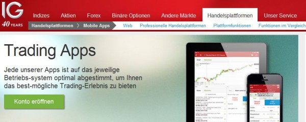 Angebot von IG für Trading Apps