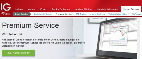 Angebot für Premium-Kunden bei IG