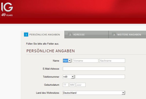 Anmeldeformular zum IG Handelskonto