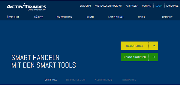 Die Homepage von ActivTrades