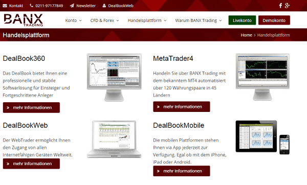 Die Plattformen bei Banxtrading.de