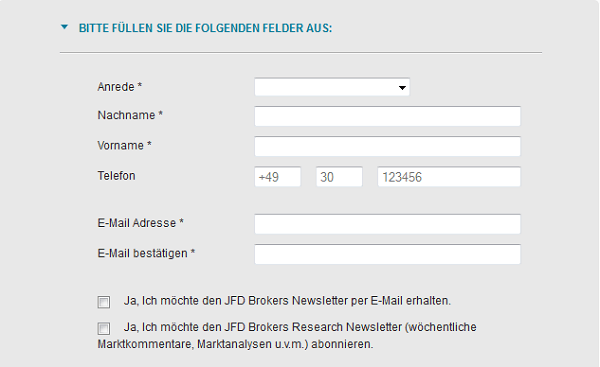 Online-Formular für die Kontoeröffnung