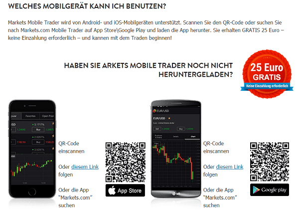 Markets.com bietet die Trading App für iOS und Android
