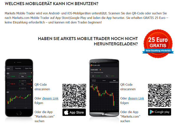 Markets.com App für Android und iOS