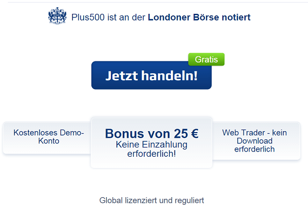 Die Homepage von Plus500