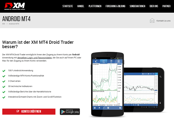 Der XM MT4 Droid Trader für das Android-Betriebssystem