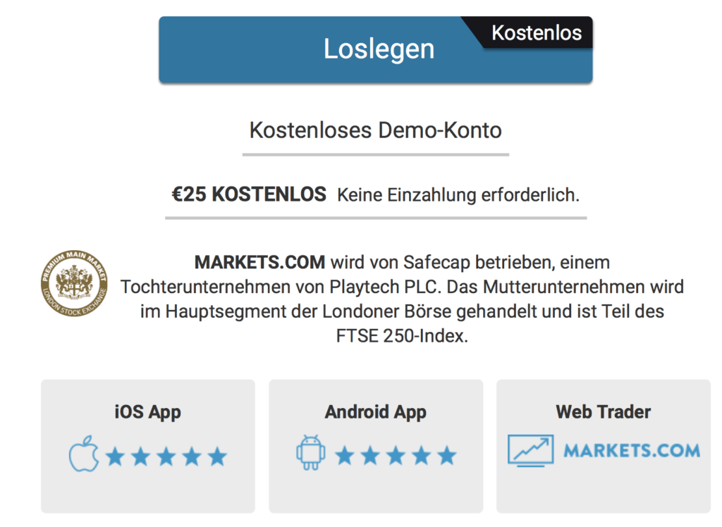 Ein kostenloses Demokonto ermöglicht es dem Trader, Markets.com zu testen