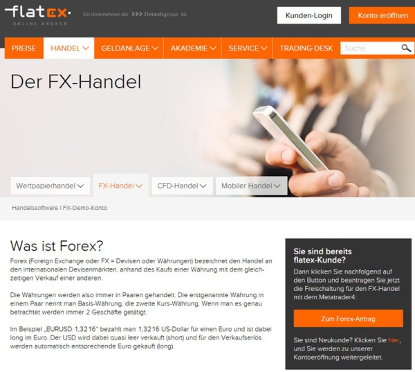 Ausschnitt Startseite Depot flatex