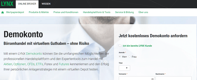 Demokonto Lynx - Aktien kaufen und verkaufen lernen