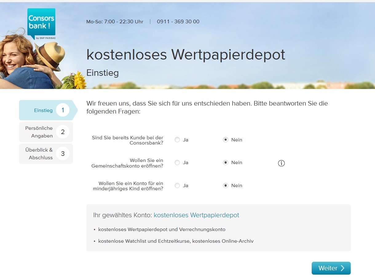 Screenshot Consorsbank Depot Eröffnungen Antrag