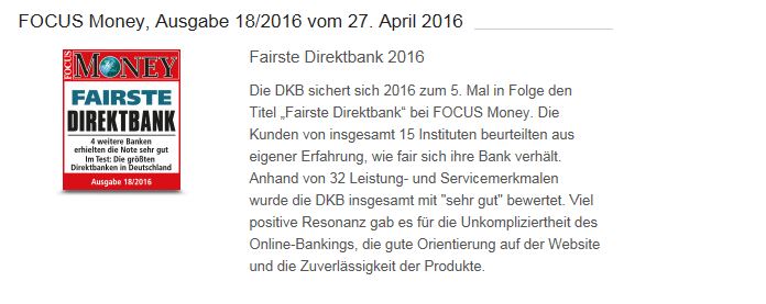 Eine der vielen Auszeichnungen der DKB Bank auf einen Blick