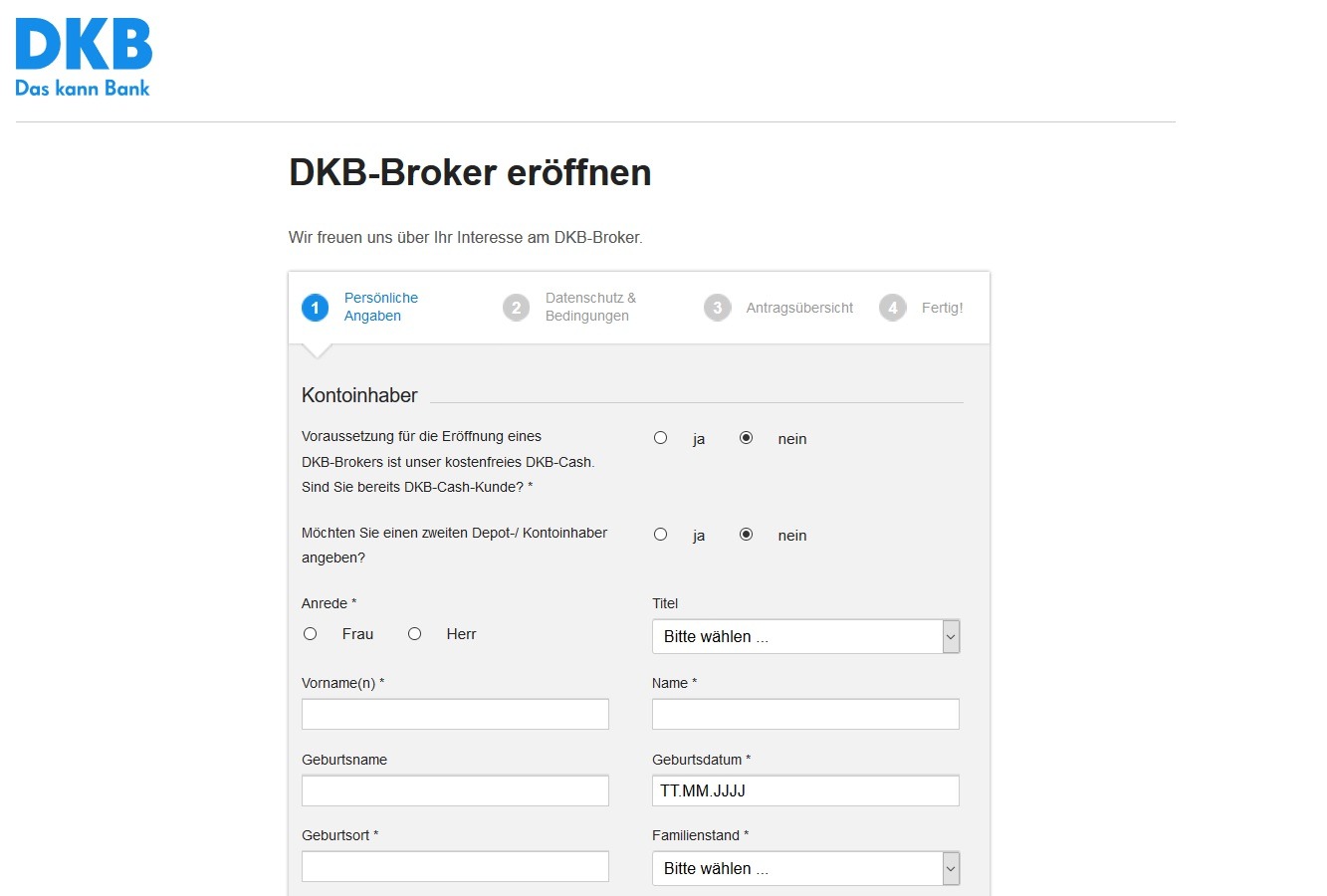 Screenshot Depoteröffnung Antrag DKB Bank