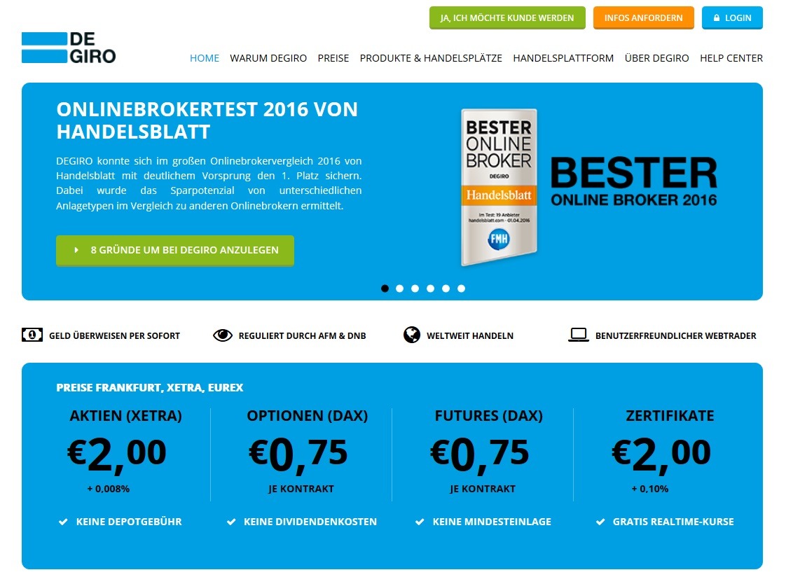 Screenshot DeGiro Kostenüberblick Wertpapierhandel