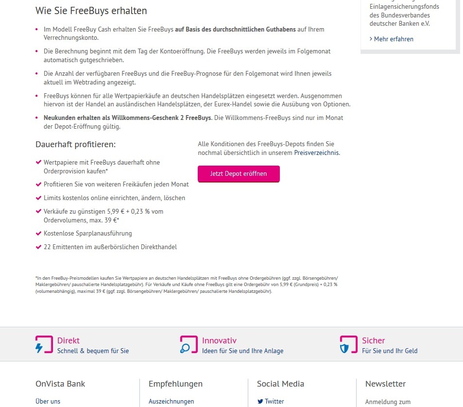 Screenshot Eröffnung Depot OnVista Bank
