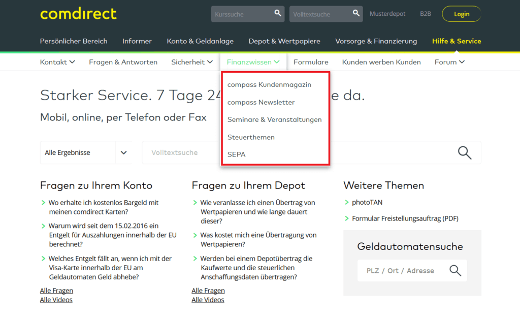 „Finanzwissen“ bei comdirect im Überblick