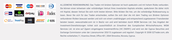 EZTrader Zahlungsmöglichkeiten