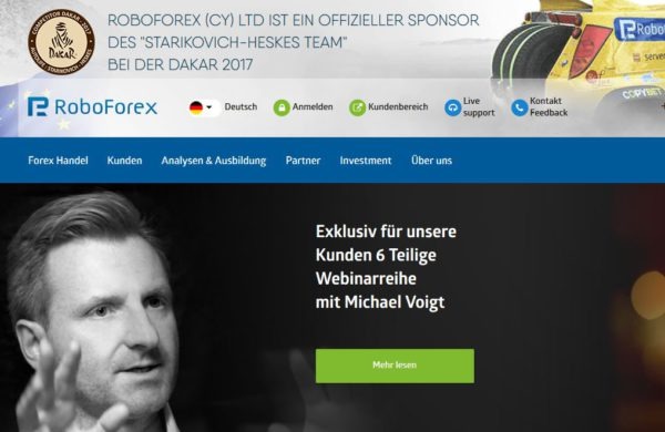 RoboForex Webauftritt