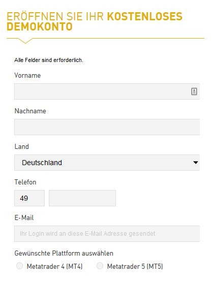 Die Eröffnung des Demokontos erfolgt über das Formular