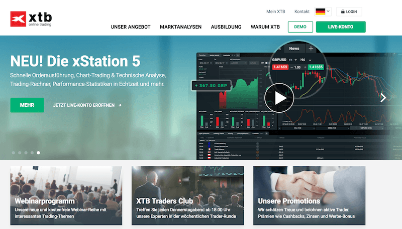Tradern und Anlegern bietet sich bei XTB eine übersichtlich gestaltete Webseite