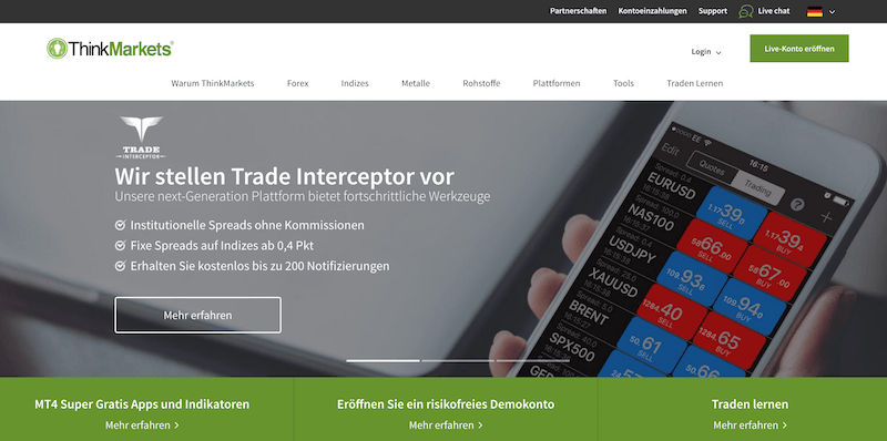 ThinkMarkets Webseite