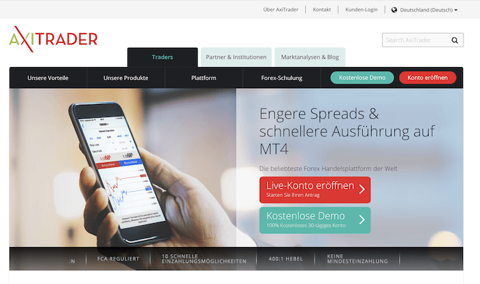 AxiTrader Webauftritt