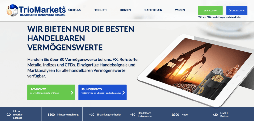 TrioMarkets Website - übersichtlich und optisch ansprechend