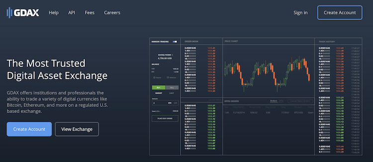 GDAX Webseite