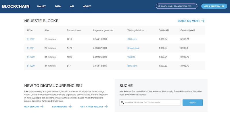 Blockchain.info Webseite