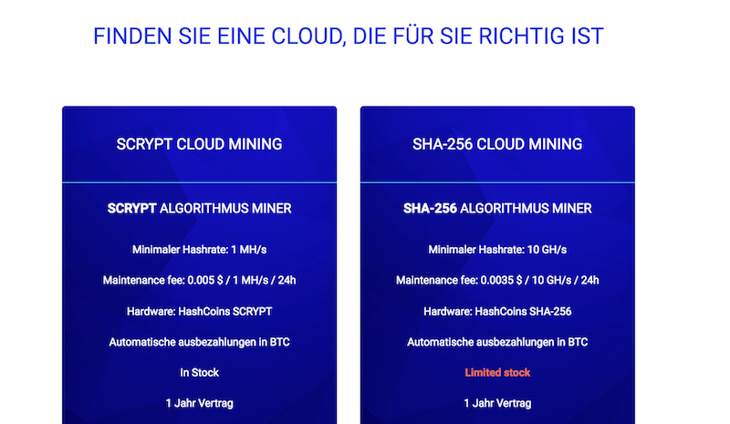HashFlare Cloud-Mining Pakete