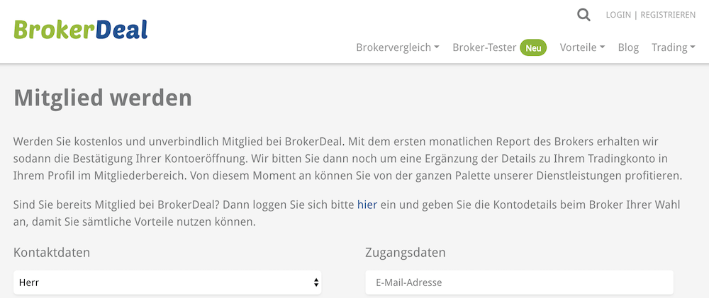 BrokerDeal Kontoeröffnung