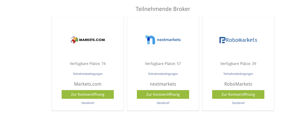 BrokerDeal verfügbare Plätze