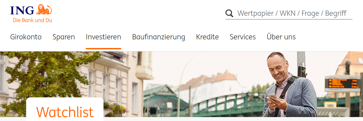 Die Watchlist als Demokonto bei der ING