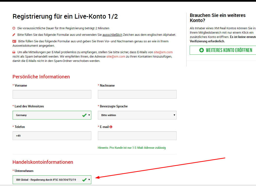 XM Global Resgistrierung